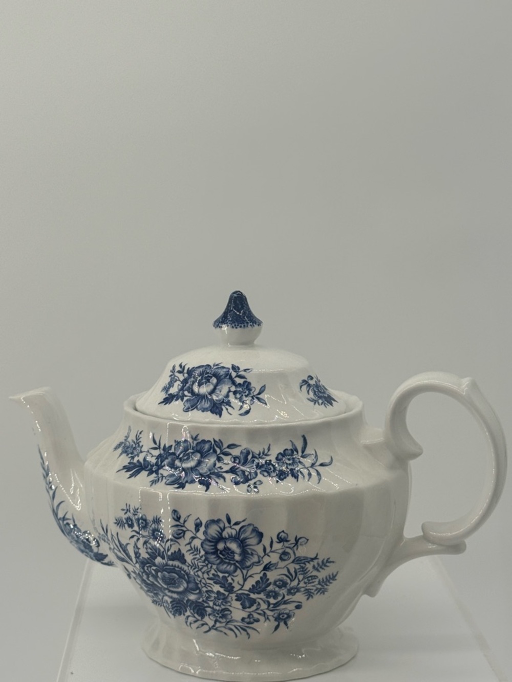 Beacon White Porcelain Teapot with Blue Floral Pattern